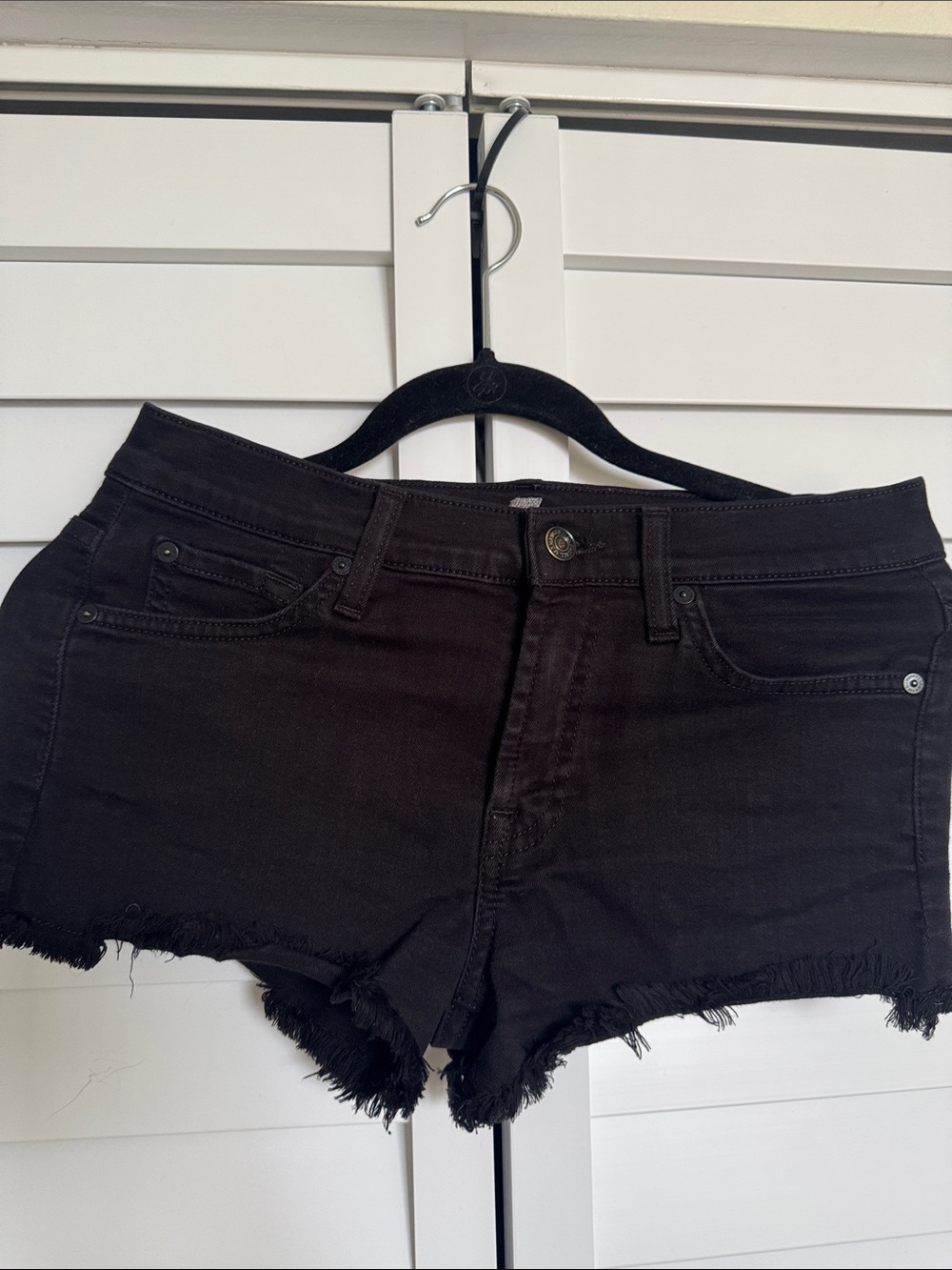7 For All Mankind Black Frayed Denim Cutoff Shorts